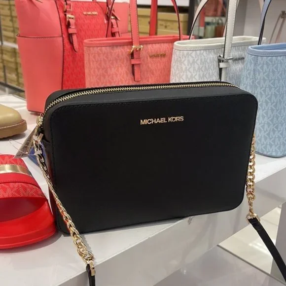 Michael Kors Jet Set Item Large East West Zip Crossbody Leather Black - Picture 5 of 16